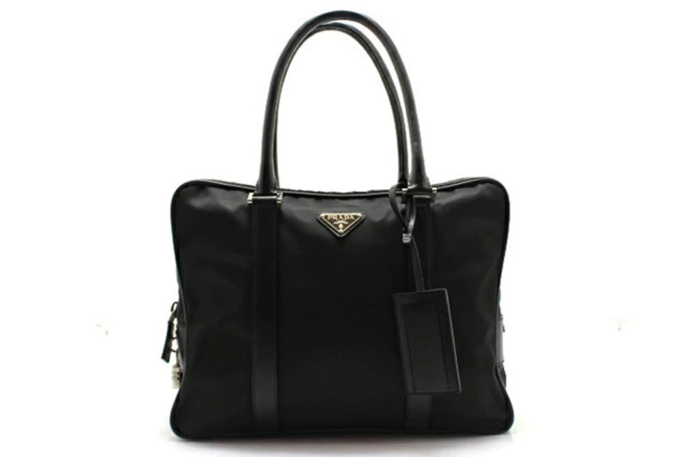 Prada Briefcase Tessuto Business Bag Calfskin Black